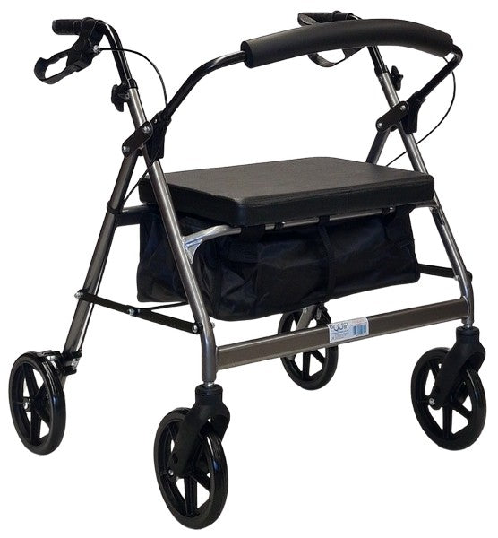 180kg Heavy Duty Extra Wide 8" Wheel Steel Rollator – Titanium