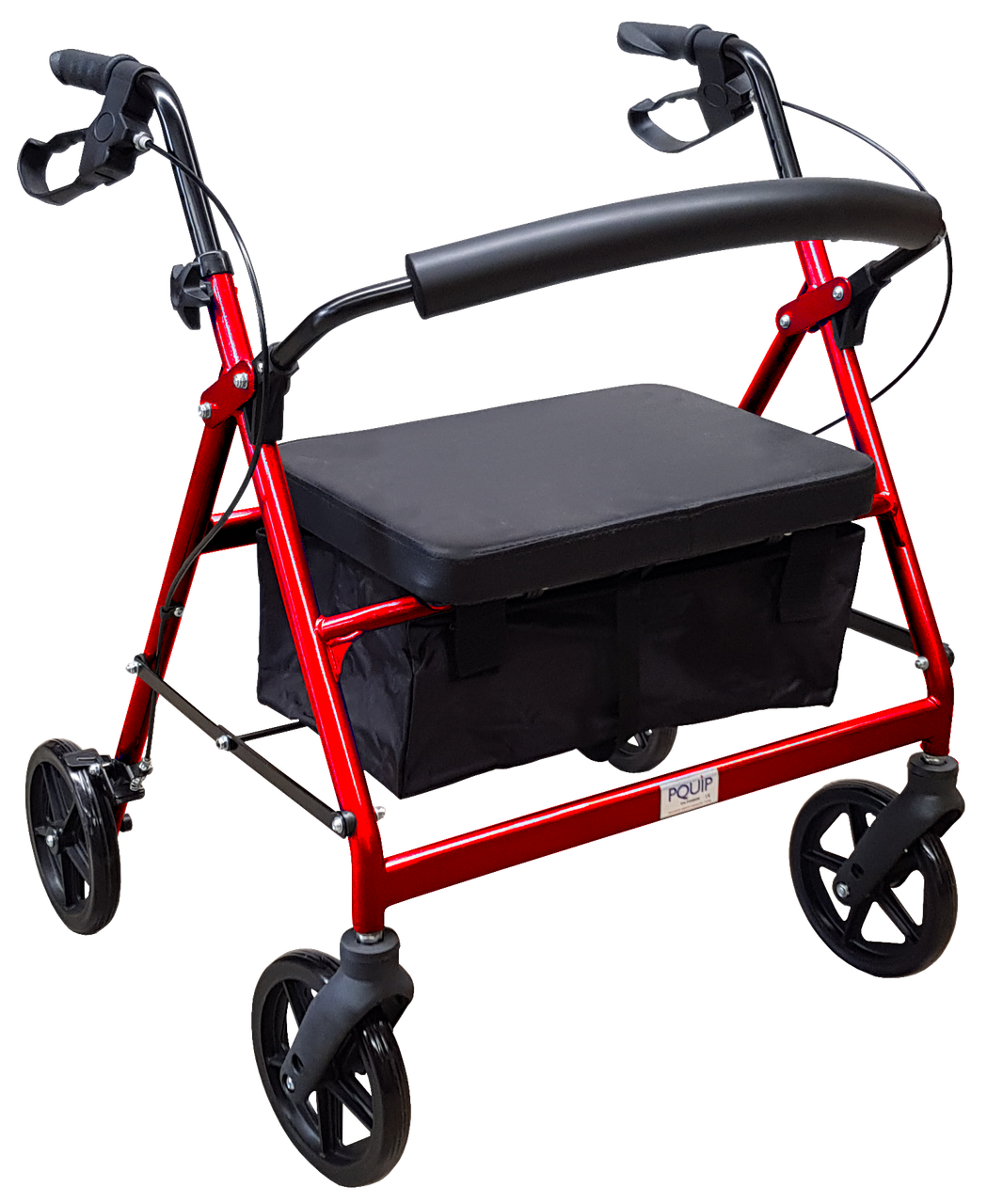 180kg Heavy Duty Extra Wide 8" Wheel Steel Rollator – Red