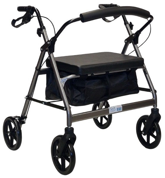 180kg Heavy Duty Extra Wide 8" Wheel Steel Rollator – Titanium