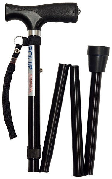 Folding T-Shape Handle Cane - Black