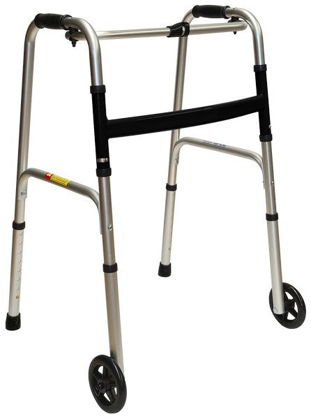 1-Button Folding Walking Frame with 5" Castors – Black