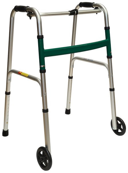 1-Button Folding Walking Frame with 5" Castors – Green