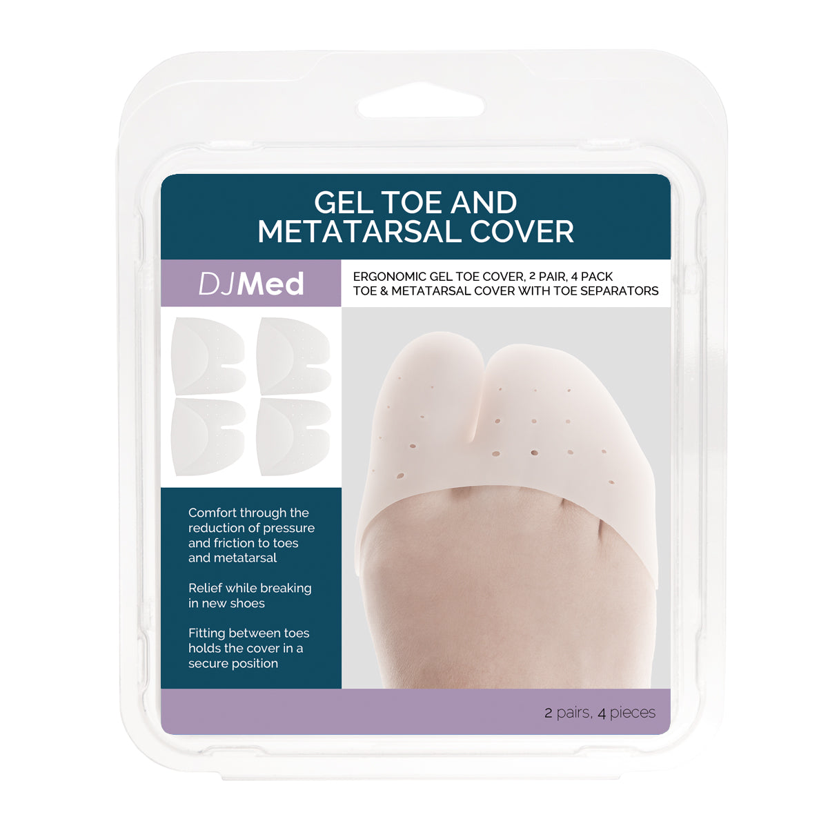 DJMed Metatarsal Sleeves - Gel Toe & Metatarsal Cover (Set of 4) – alternate view