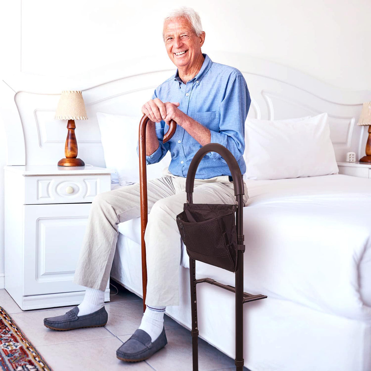Height Adjustable Hand Bed Rail with Pouch