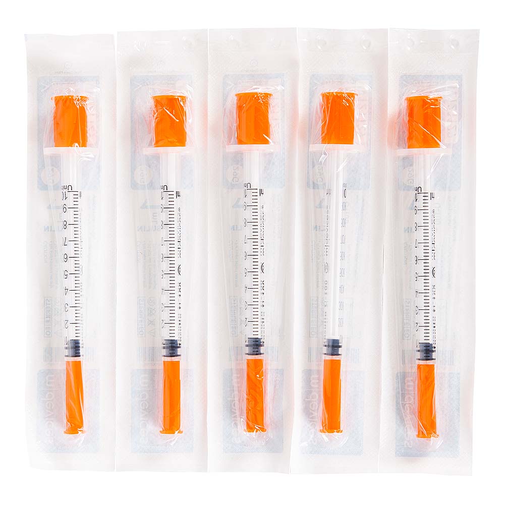 Insulin Syringe with Fixed Needle, Box of 100