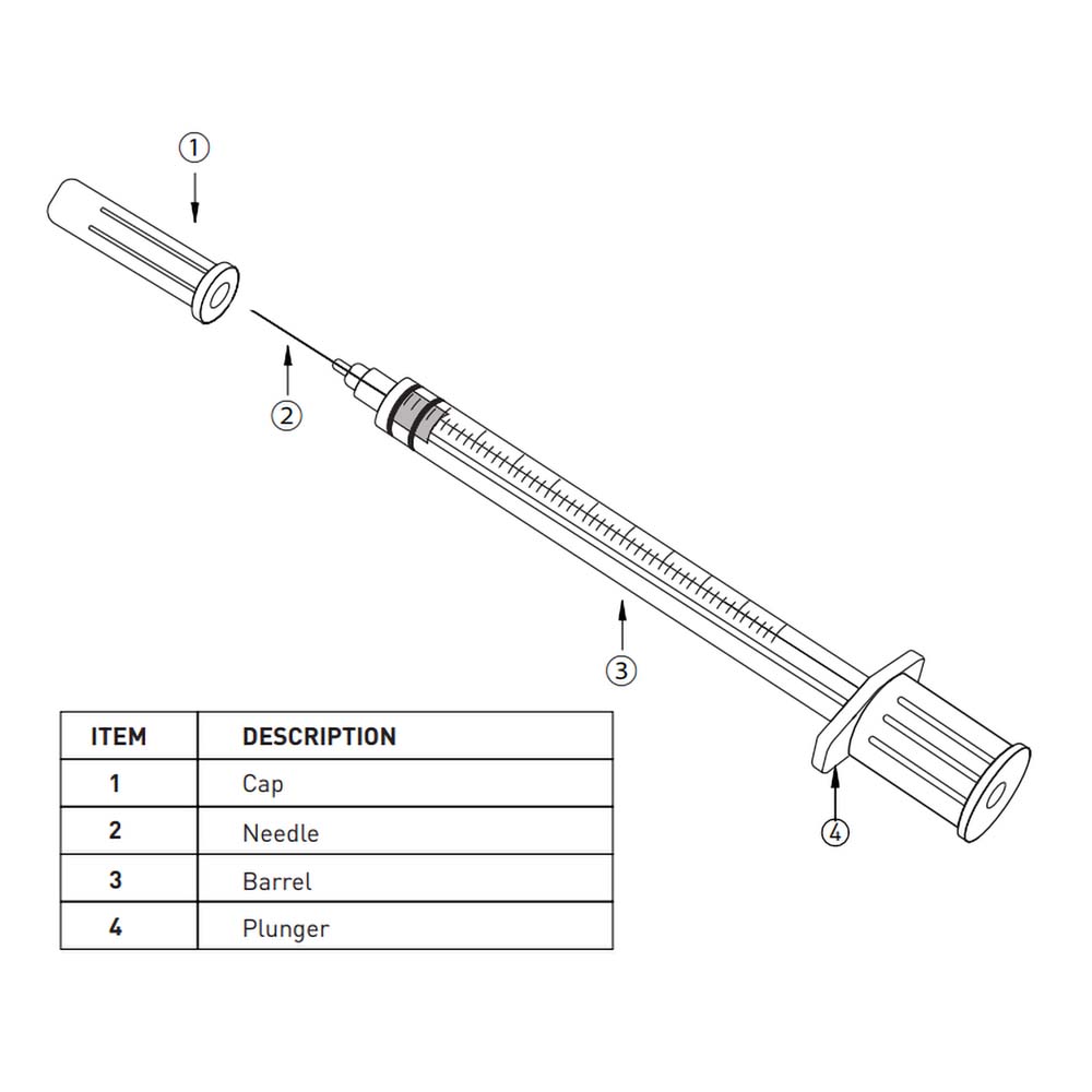 Insulin Syringe with Fixed Needle, Box of 100